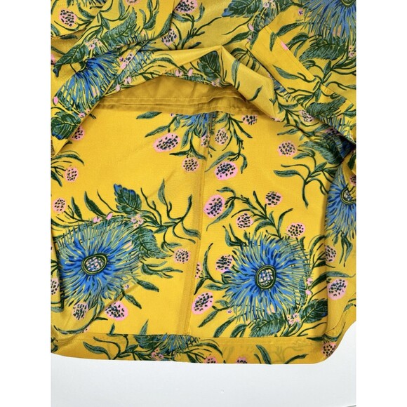 Madewell Silk Skirt Womens 12 Yellow Gold Floral Side Button Painted Blooms Midi - Picture 6 of 13
